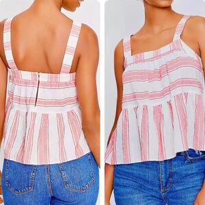 LOFT red white striped shimmer tiered peplum babydoll tank top size medium